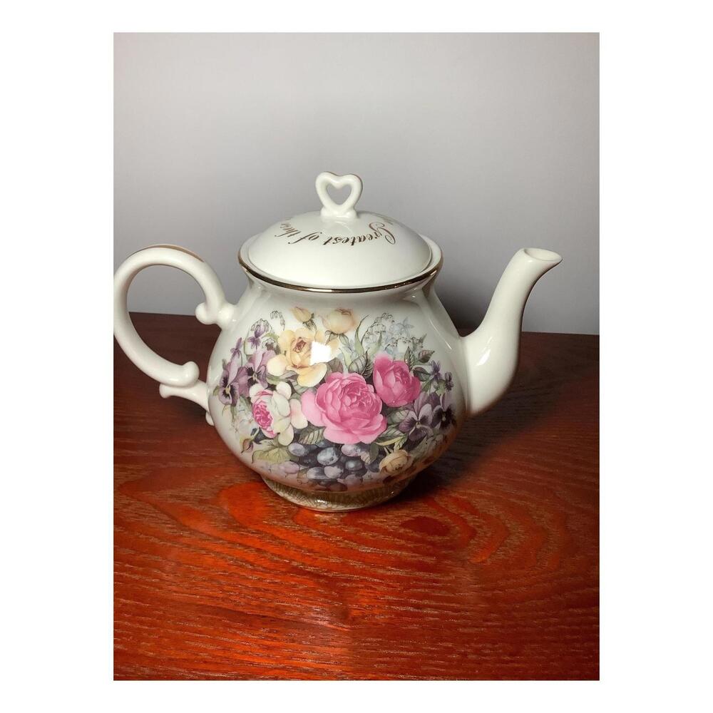 Rare Sandy Clough Faith Hope Joy Teapot, Free Ship , French Country Farm House